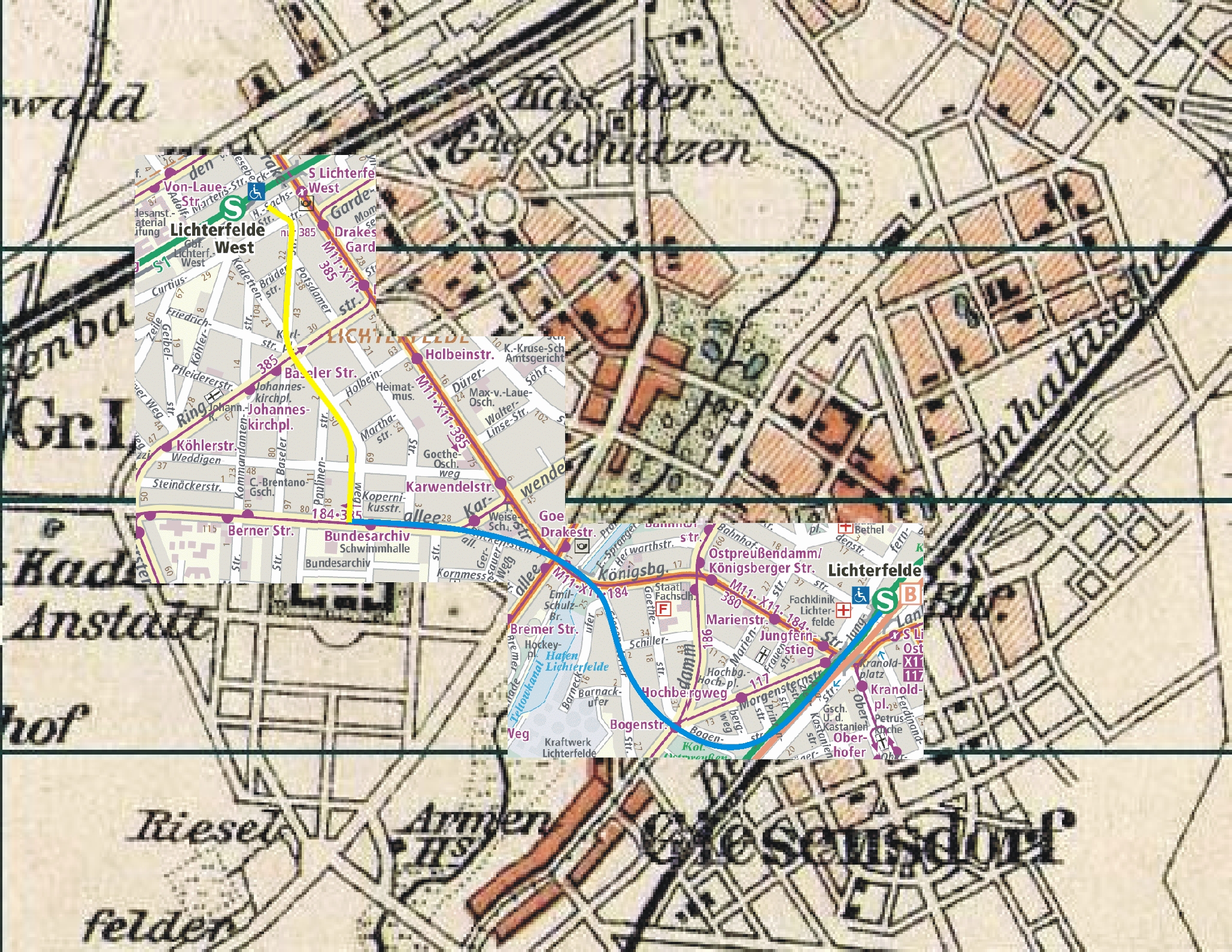 Streckenplan der ersten Straßenbahnstrecke der Welt